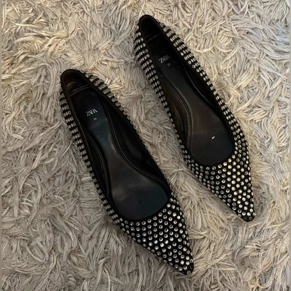 Zara Black and Silver Studded Flats
